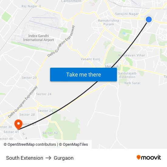 South Extension to Gurgaon map