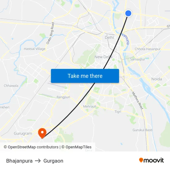 Bhajanpura to Gurgaon map