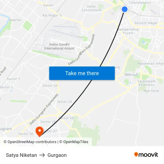 Satya Niketan to Gurgaon map