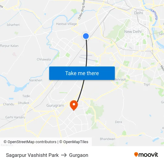 Sagarpur Vashisht Park to Gurgaon map