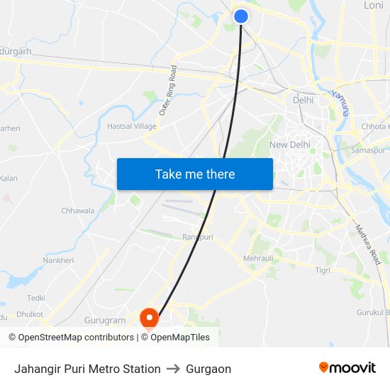 Jahangir Puri Metro Station to Gurgaon with public transportation