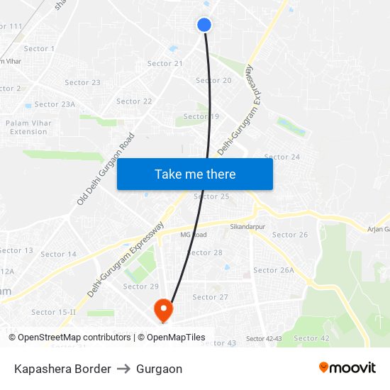 Kapashera Border to Gurgaon map