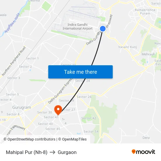 Mahipal Pur (Nh-8) to Gurgaon map