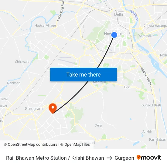 Rail Bhawan Metro Station / Krishi Bhawan to Gurgaon map