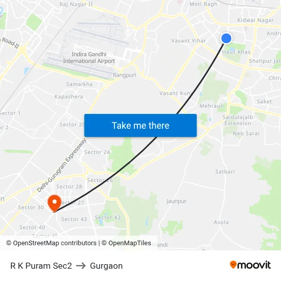 R K Puram Sec2 to Gurgaon map