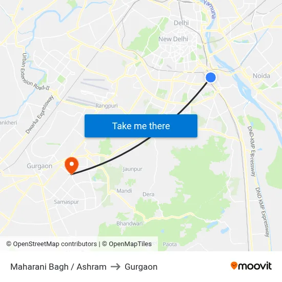 Maharani Bagh / Ashram to Gurgaon map