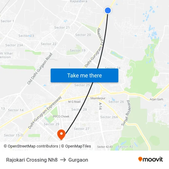 Rajokari Crossing Nh8 to Gurgaon map