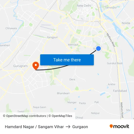 Hamdard Nagar / Sangam Vihar to Gurgaon map