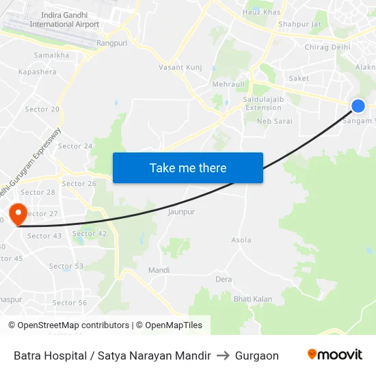Batra Hospital / Satya Narayan Mandir to Gurgaon map