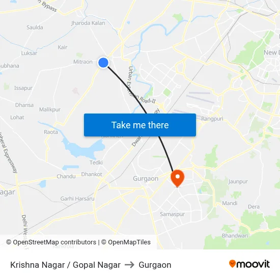 Krishna Nagar / Gopal Nagar to Gurgaon map