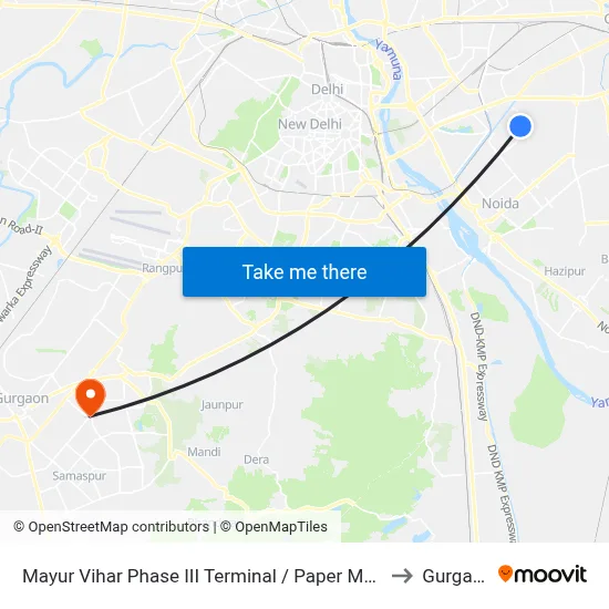 Mayur Vihar Phase III Terminal / Paper Market to Gurgaon map