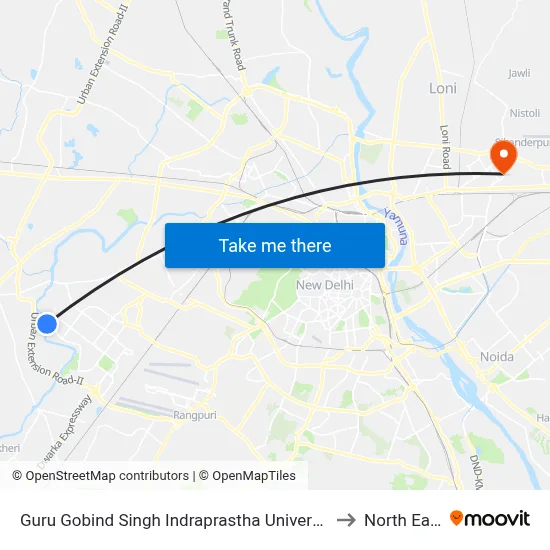 Guru Gobind Singh Indraprastha University to North East map
