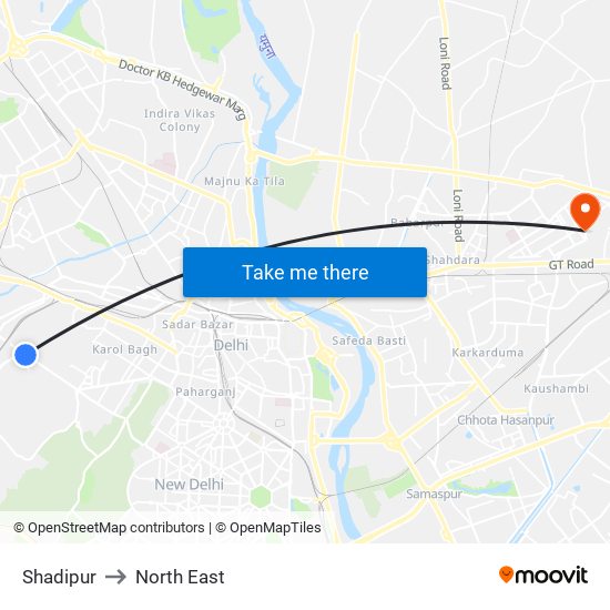 Shadipur to North East map