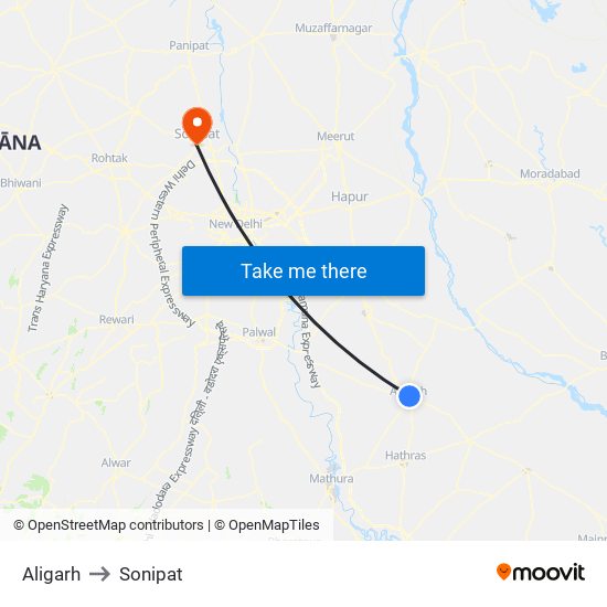 Aligarh to Sonipat map