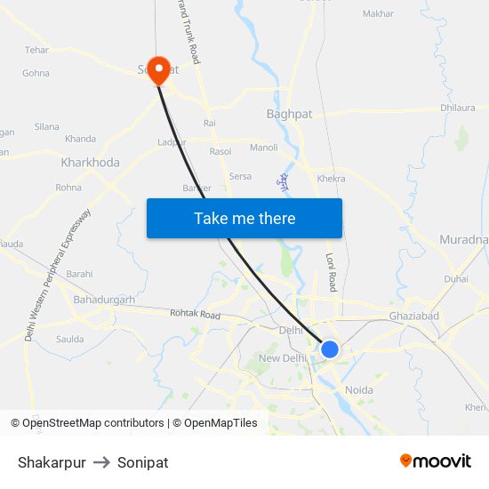 Shakarpur to Sonipat map