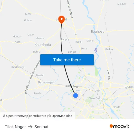 Tilak Nagar to Sonipat map