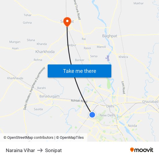 Naraina Vihar to Sonipat map