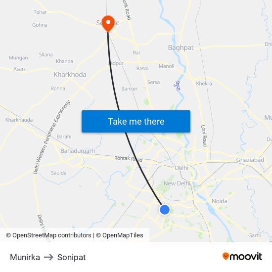 Munirka to Sonipat map