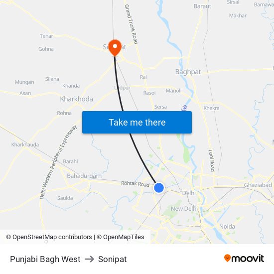 Punjabi Bagh West to Sonipat map