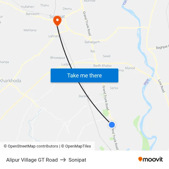 Alipur Village GT Road to Sonipat map