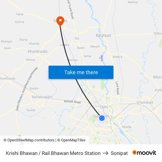 Krishi Bhawan / Rail Bhawan Metro Station to Sonipat map