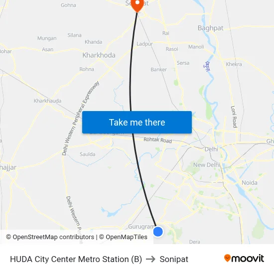 HUDA City Center Metro Station (B) to Sonipat map