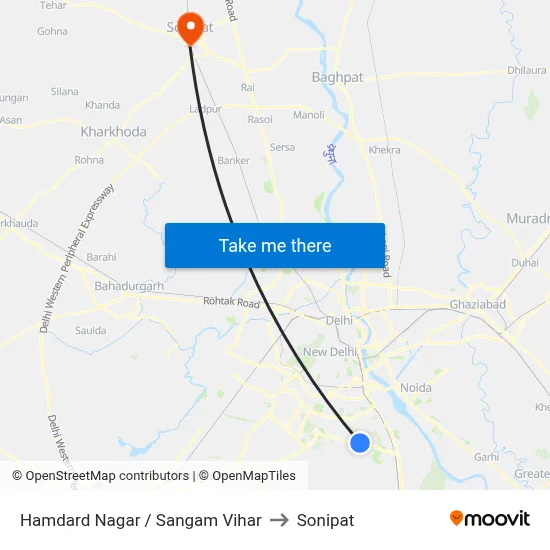 Hamdard Nagar / Sangam Vihar to Sonipat map