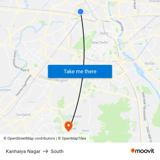 Kanhaiya Nagar to South map