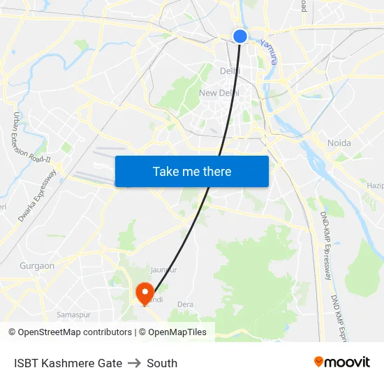 ISBT Kashmere Gate to South map