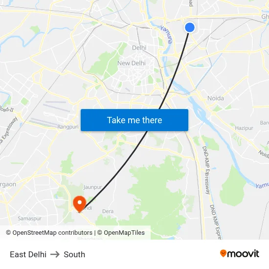 East Delhi to South map