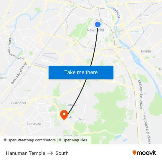 Hanuman Temple to South map