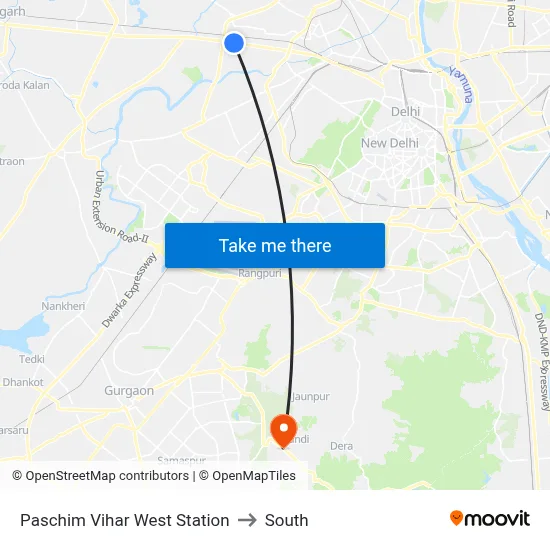 Paschim Vihar West Station to South map