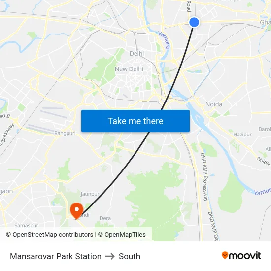 Mansarovar Park Station to South map
