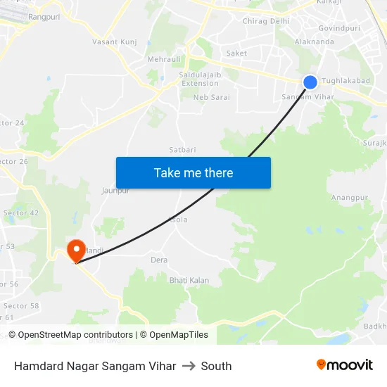 Hamdard Nagar Sangam Vihar to South map