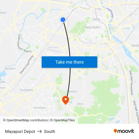 Mayapuri Depot to South map