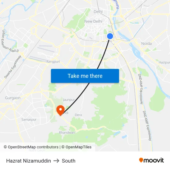 Hazrat Nizamuddin to South map