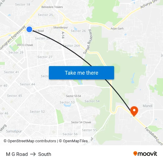 M G Road to South map