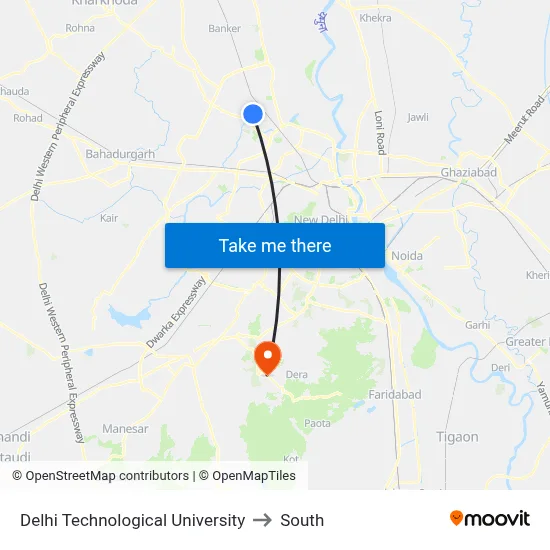 Delhi Technological University to South map