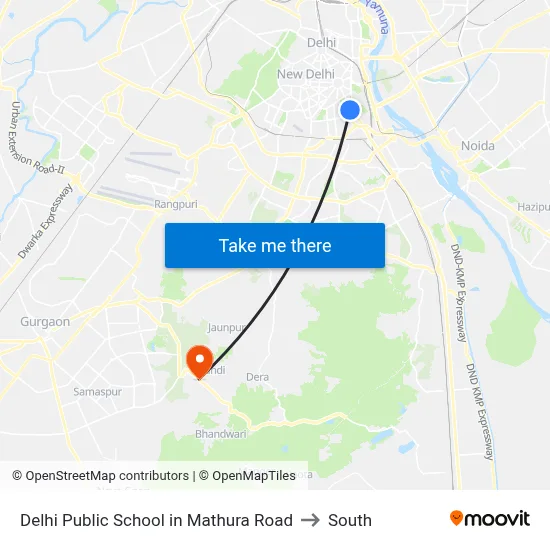 Delhi Public School in Mathura Road to South map