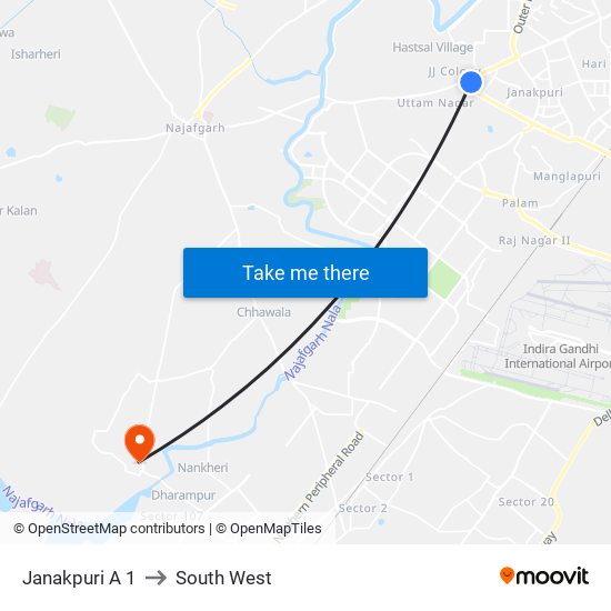 Janakpuri A 1 to South West map
