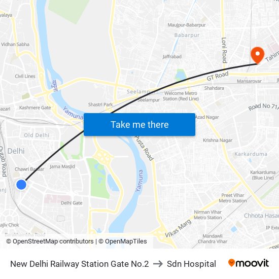New Delhi Railway Station Gate No.2 to Sdn Hospital map