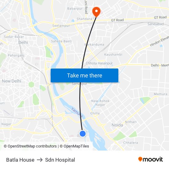 Batla House to Sdn Hospital map