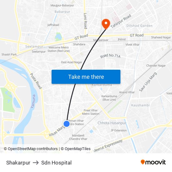 Shakarpur to Sdn Hospital map