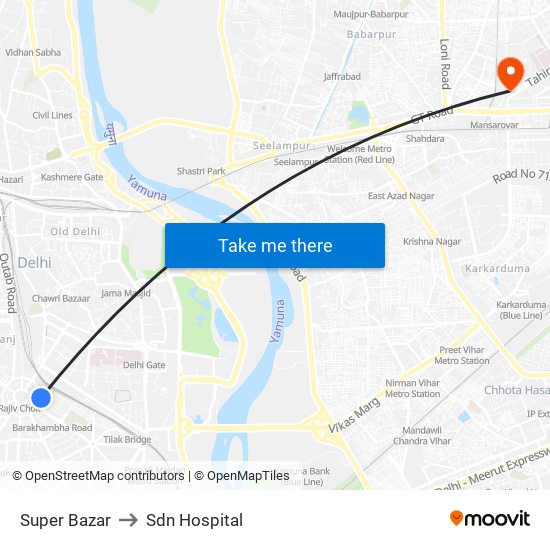 Super Bazar to Sdn Hospital map
