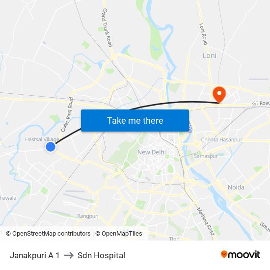 Janakpuri A 1 to Sdn Hospital map