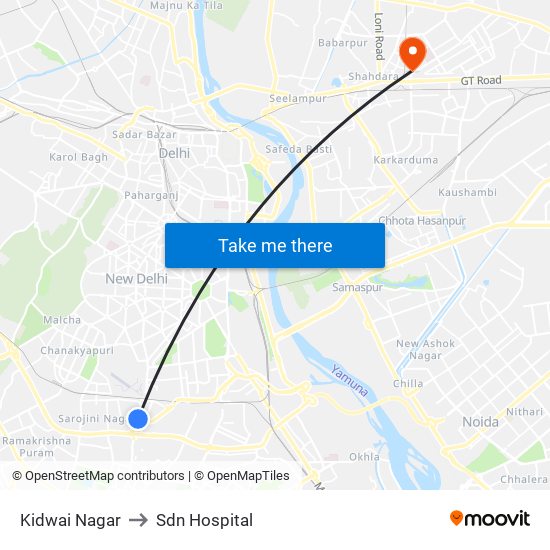 Kidwai Nagar to Sdn Hospital map