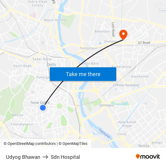 Udyog Bhawan to Sdn Hospital map