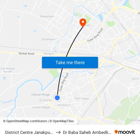 District Centre Janakpuri Najafgarh Road to Dr Baba Saheb Ambedkar Hospital Rohini map