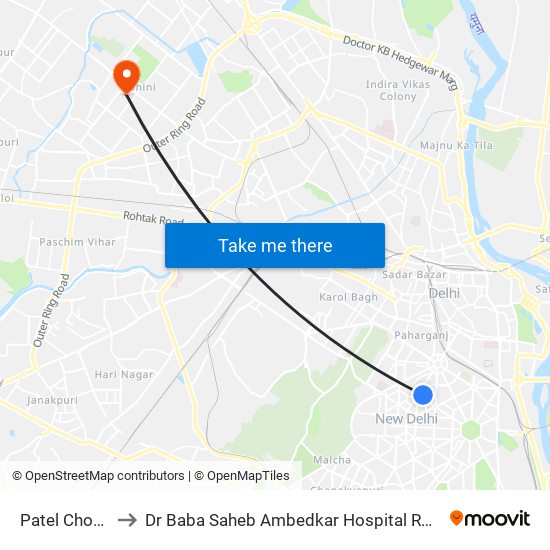 Patel Chowk to Dr Baba Saheb Ambedkar Hospital Rohini map