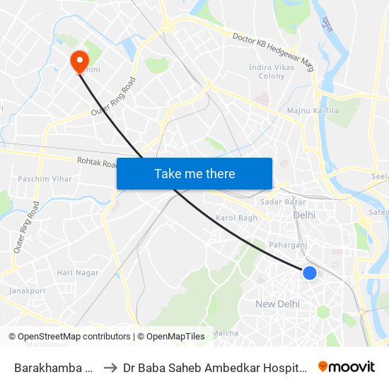 Barakhamba Road to Dr Baba Saheb Ambedkar Hospital Rohini map